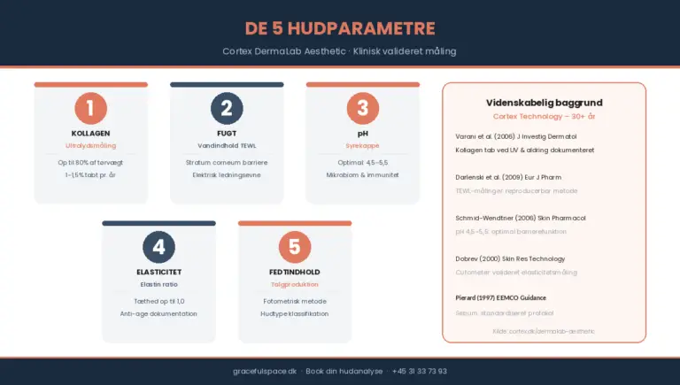 Infografik: de fem parametre i Cortex DermaLab hudanalyse